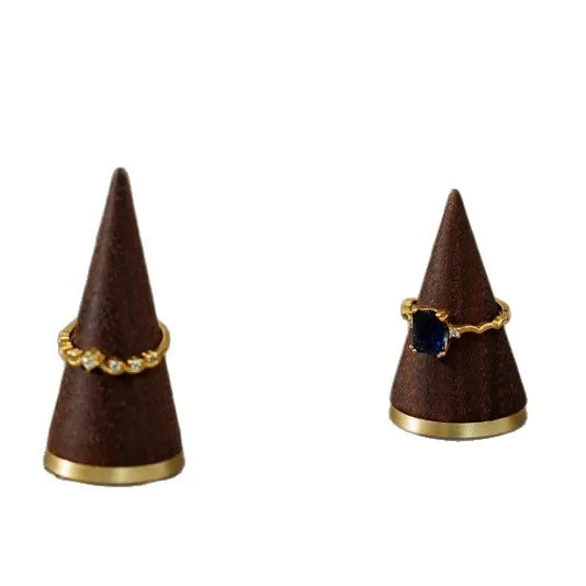 Walnut Jewelry Display Stand Copper Bottom Conical Ring Holder Bracelet Necklace Bracket Shooting Props Ornament Showcase