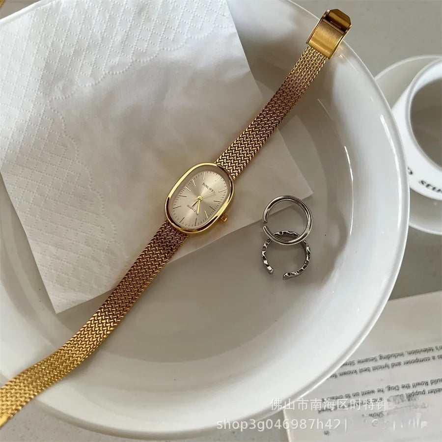 Elegant Luxurious Simple Style Oval Single Folding Buckle Quartz Watch