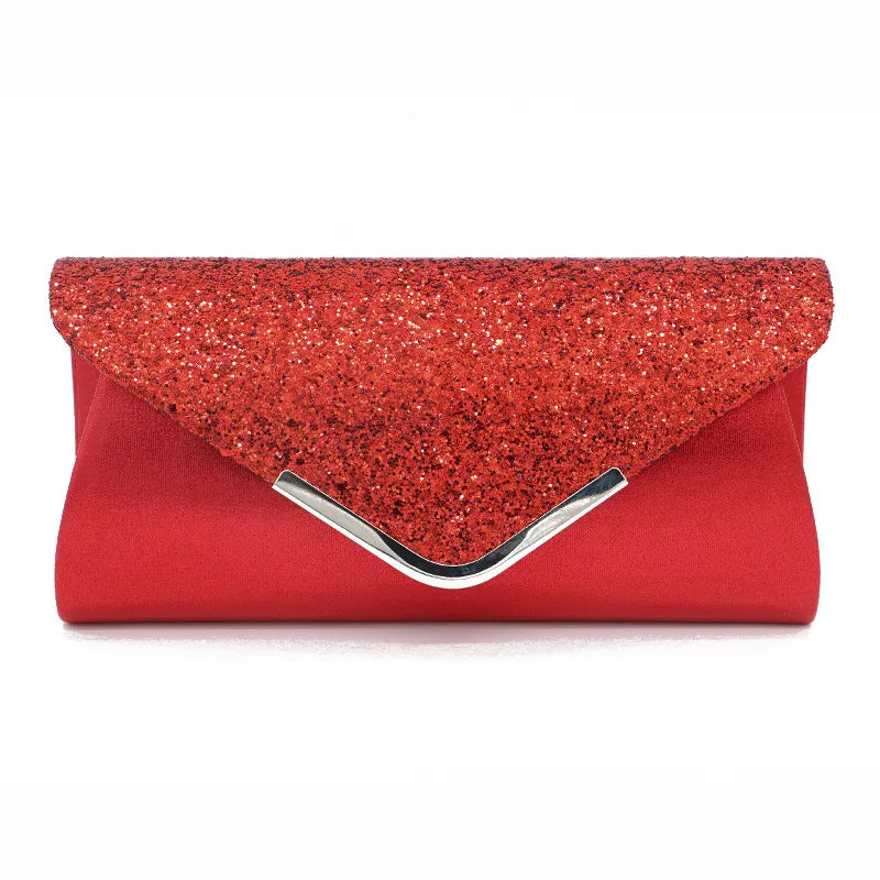 red light grey blue satin solid color sequins square evening bags