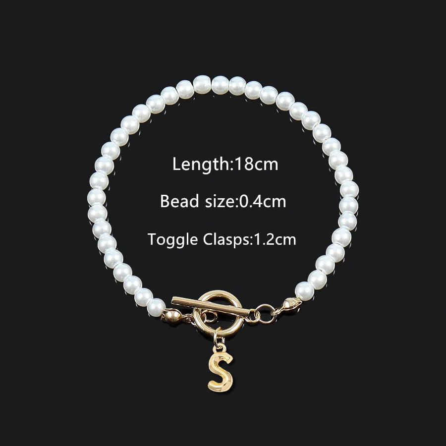 Elegant Vintage Style Classic Style Letter 304 Stainless Steel Artificial Pearl Beaded Chain Beaded Bracelets Wholesale