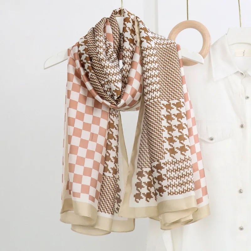 women's fashion letter plaid satin printing silk scarves