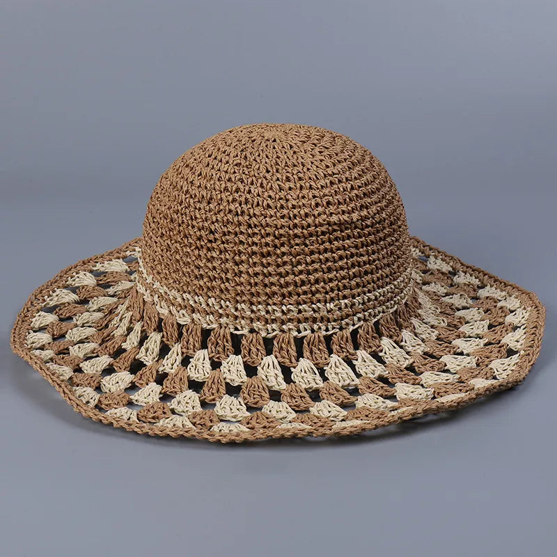 Women's Simple Style Round Big Eaves Straw Hat