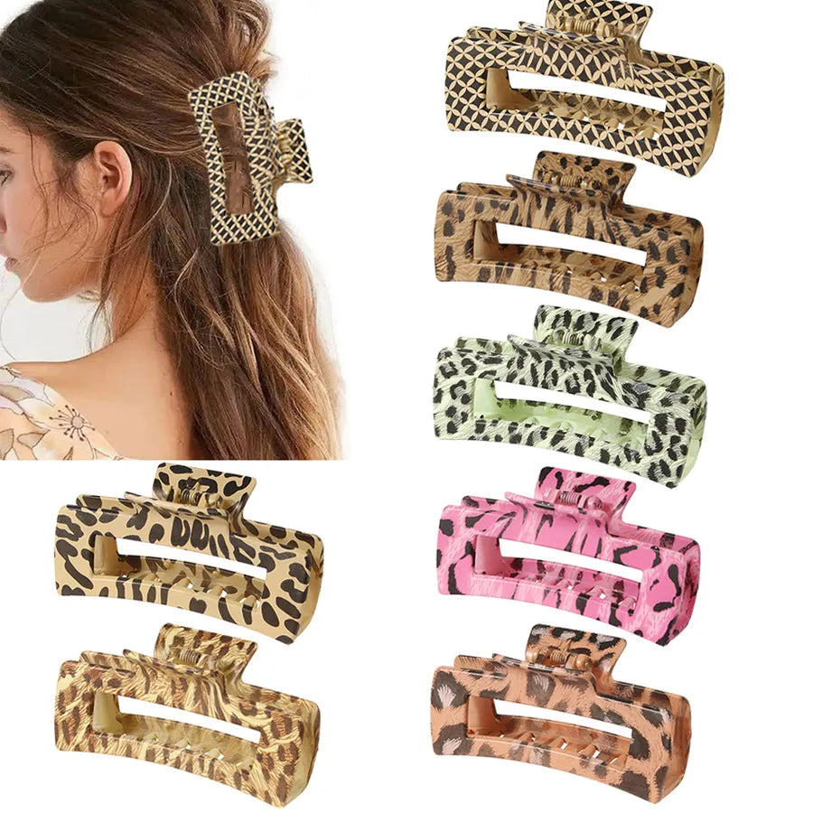 retro artistic stripe leopard plastic resin printing hair claws