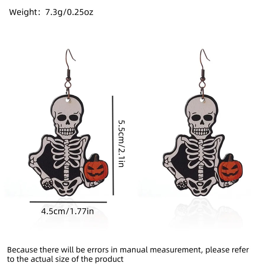 1 Pair Halloween Hip-Hop Funny ghost Spider Skull Wood Drop Earrings