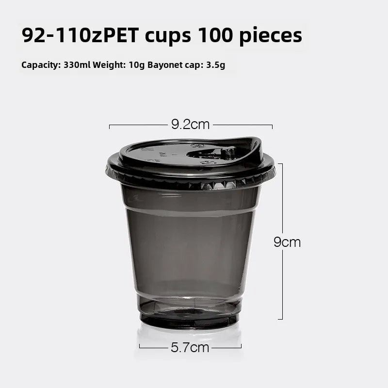 Horn flower disposable cup black plastic ice coffee cup PET cold drink Net red milk tea small black cup with lid