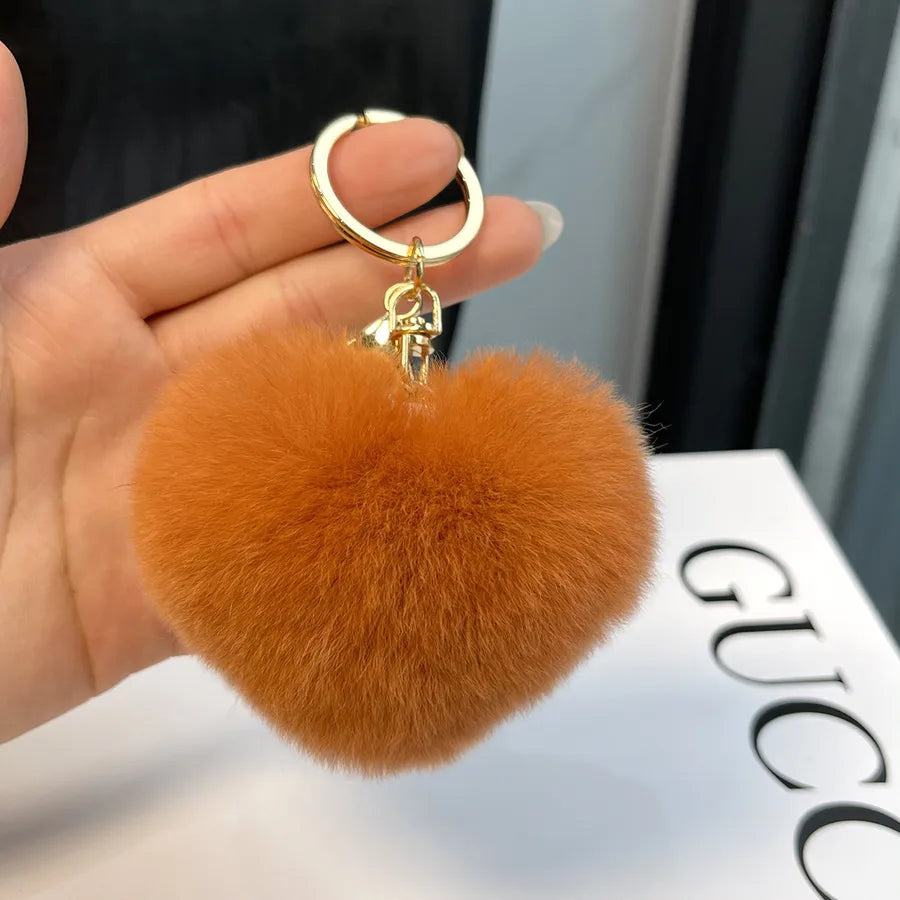 Classic Style Heart Shape Rex rabbit fur Bag Pendant Keychain
