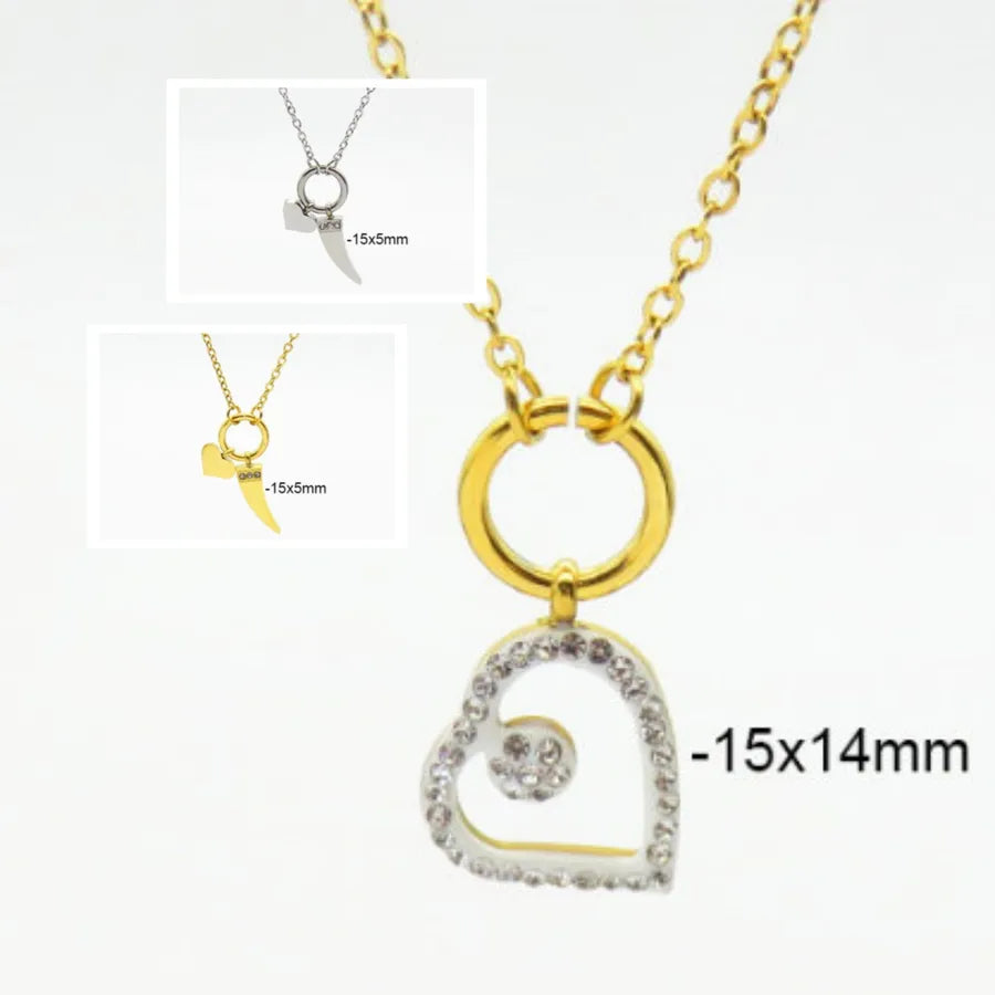 Wholesale Jewelry Casual Classic Style Artistic Heart Shape 304 Stainless Steel 18K Gold Plated Tassel cable chain Pendant Necklace