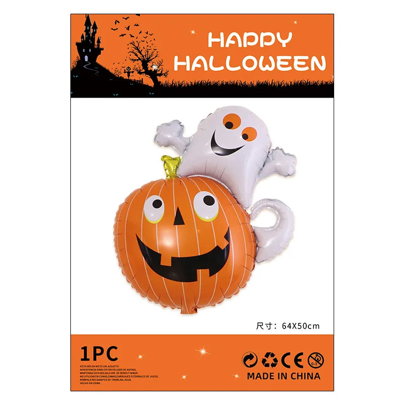 Halloween Decorations Pumpkin Spider Back Card Single Aluminum Foil Balloon Ghost Festival Skull Funny Bar Balloon