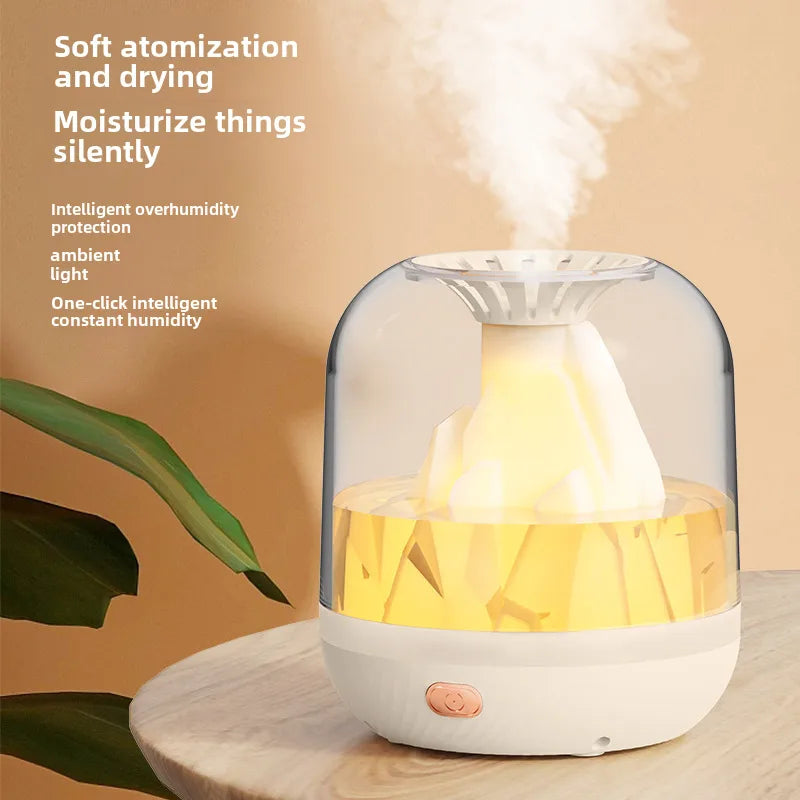 New rechargeable humidifier flame aromatherapy machine home large capacity intelligent volcano spray atomizer desktop