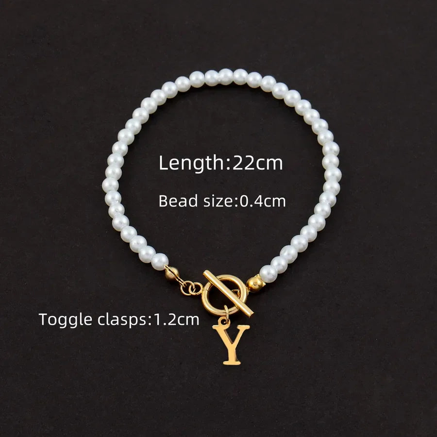 Wholesale Jewelry Elegant Simple Style Classic Style Letter 304 Stainless Steel Artificial Pearl Anklet