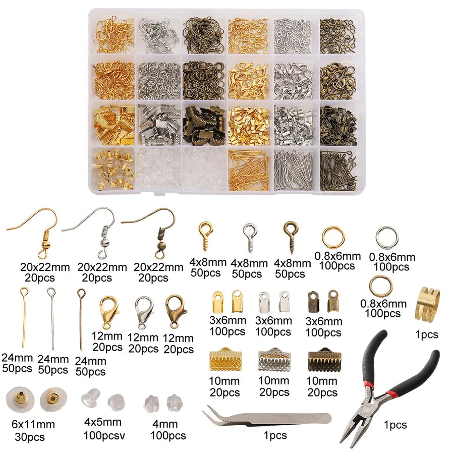 Handmade Beading Jewelry Accessories Kit Earring Hook Bracelet Necklace Material Tool Set Round Circle Chain Metal Simple Design