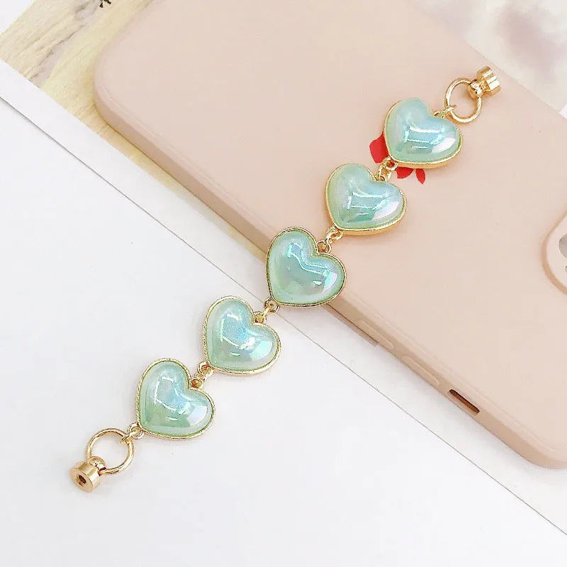 Cute Heart Shape Arylic Plating Mobile Phone Chain