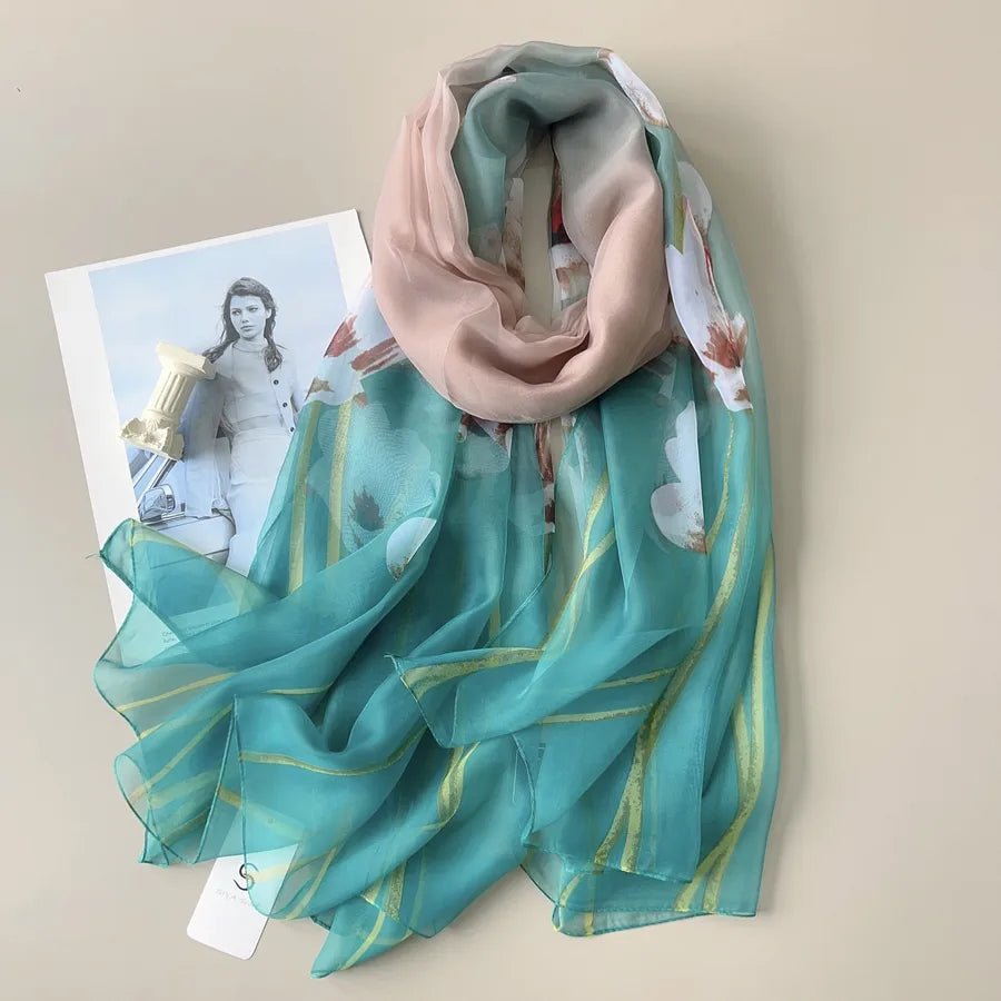 Women's Elegant Printing Polyester Chiffon Silk Scarf