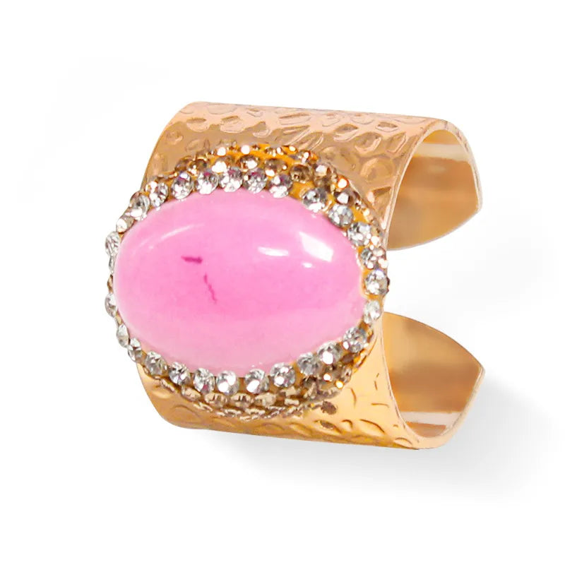 hip-hop retro oval natural stone crystal open ring