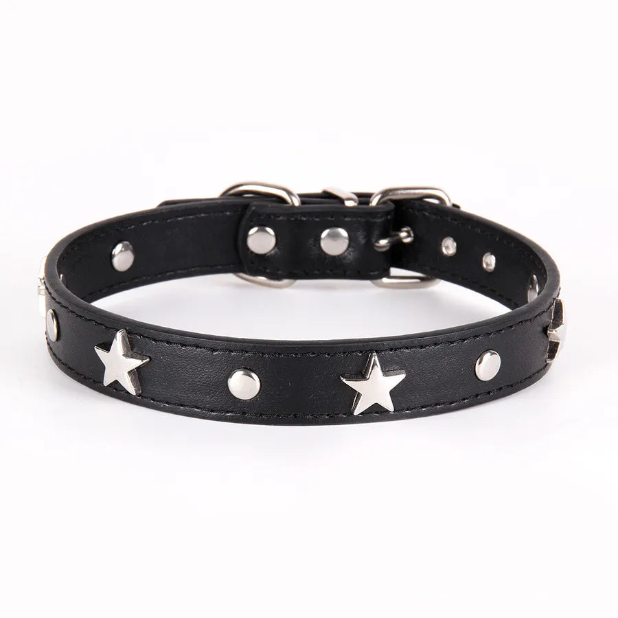 simple style pu leather solid color pet collar