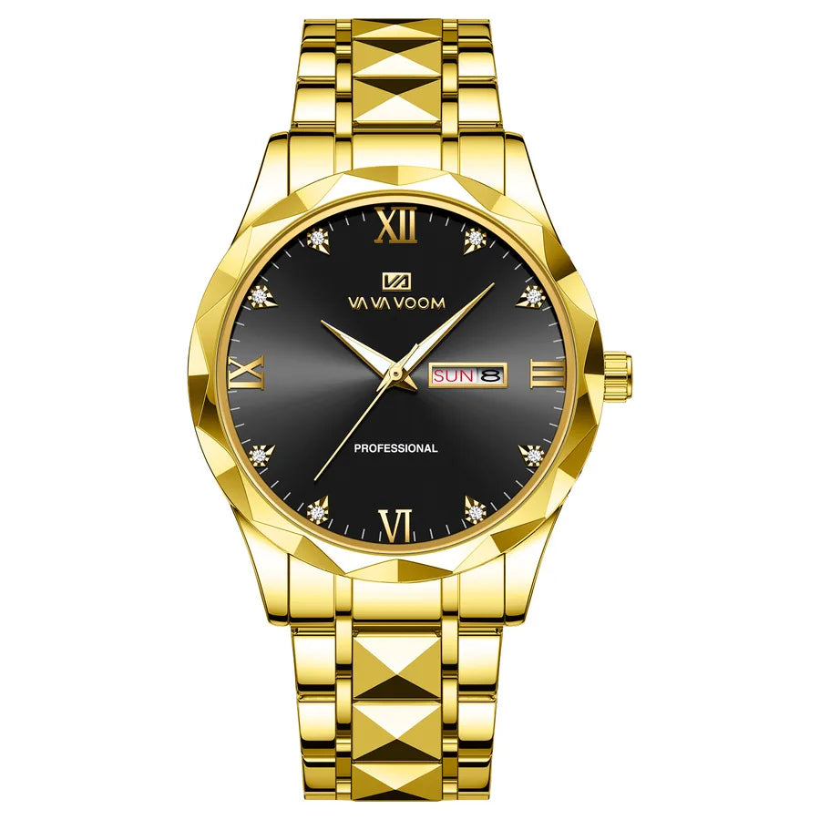 Diamond stainless steel watch with men's  business simple calendar quartz waterproof watch  one-piece delivery
