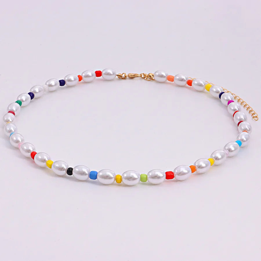 Cute Simple Style Oval Imitation Pearl Seed Bead Wholesale Necklace