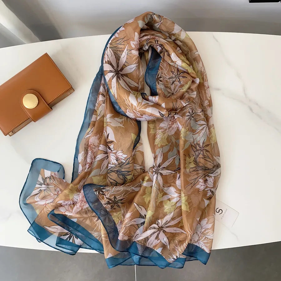 Women's Elegant Printing Polyester Chiffon Silk Scarf