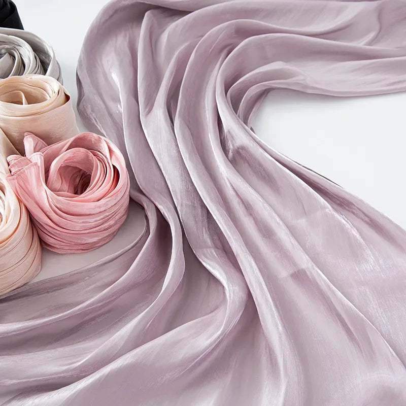 New Style Cool Breathable Bright Silk Chiffon Island Wrinkled Long Scarf Solid Color Simple Malay Indonesian Women's Bag Headscarf