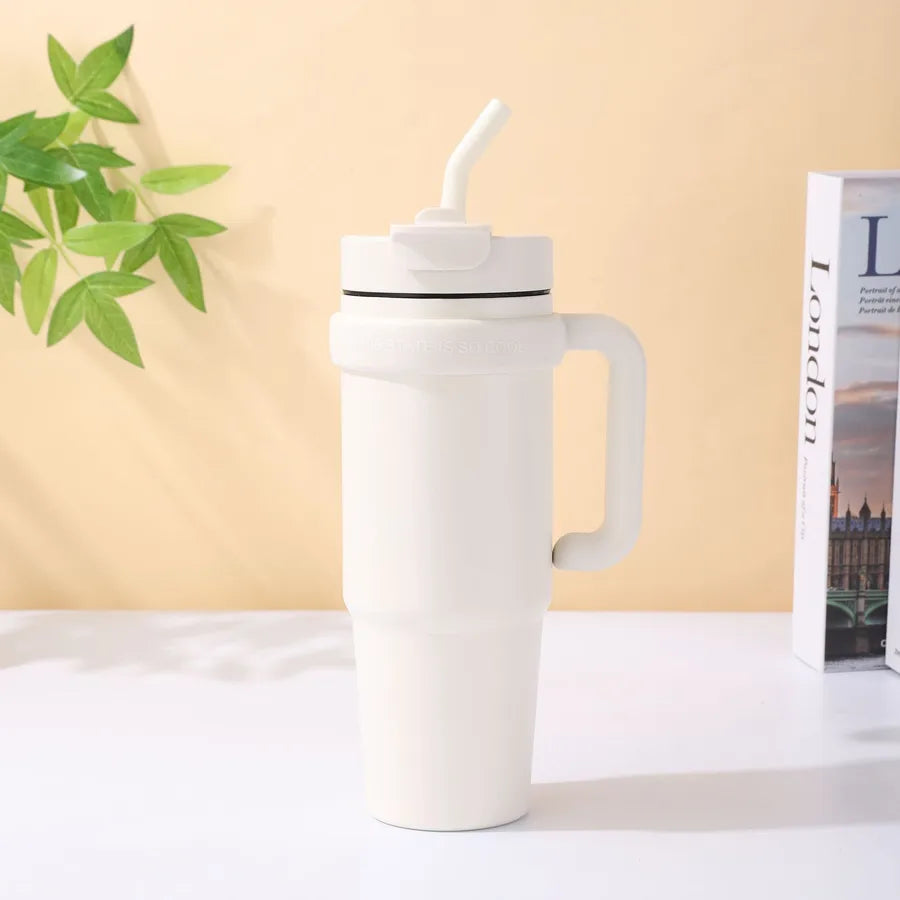 Giant 30Oz Handle Cup, 304 Stainless Steel Thermos Cup, Car Double Drinking Straw Large Ice Cup