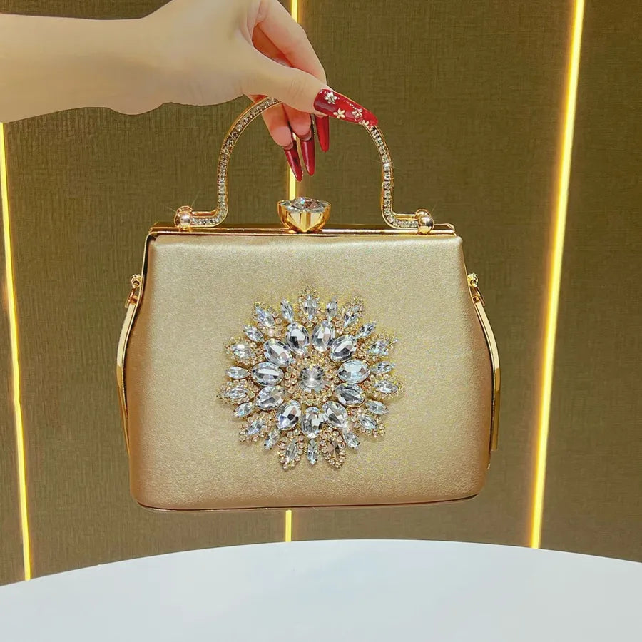 Fashionable Women's Handbag Evening Dress Bag Wedding Maids Shoulder Crossbody Diamond Embellished Bucket Shape PU Bag