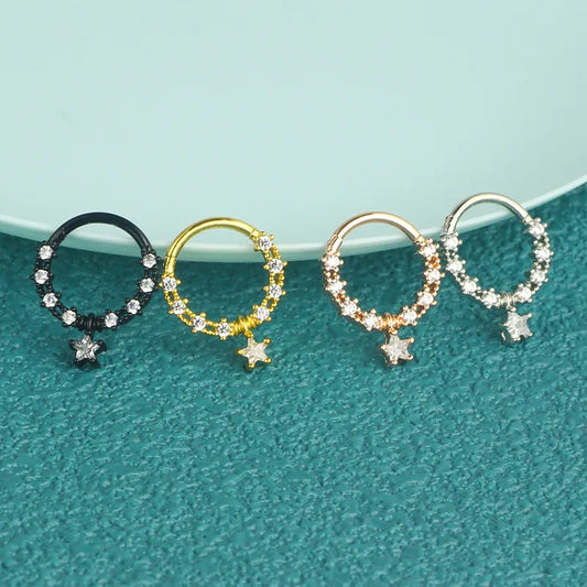 1 Piece Nose Rings & Studs Simple Style Classic Style Solid Color 304 Stainless Steel Inlay Rhinestones Nose Rings & Studs