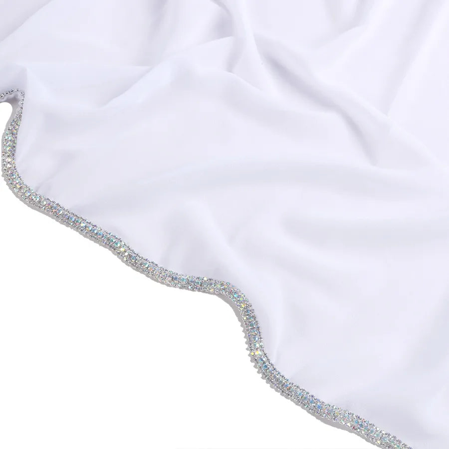 New Rhinestone Chain Long Side Scarf Hui Scarf Malay Middle East Headscarf Headscarf Chiffon Solid Color