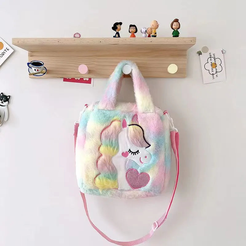 Color Plush Cartoon  Cute Girl Shoulder Crossbody Bag Large Capacity Girl Handbag  New