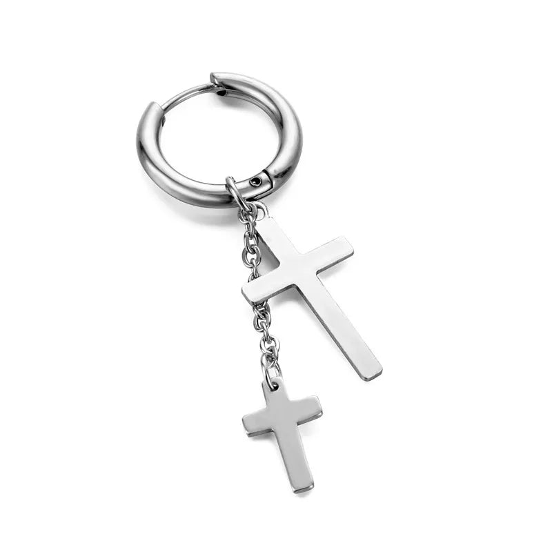 1 Piece Halloween Simple Style Pentagram Skull Plating Chain Titanium Steel Drop Earrings
