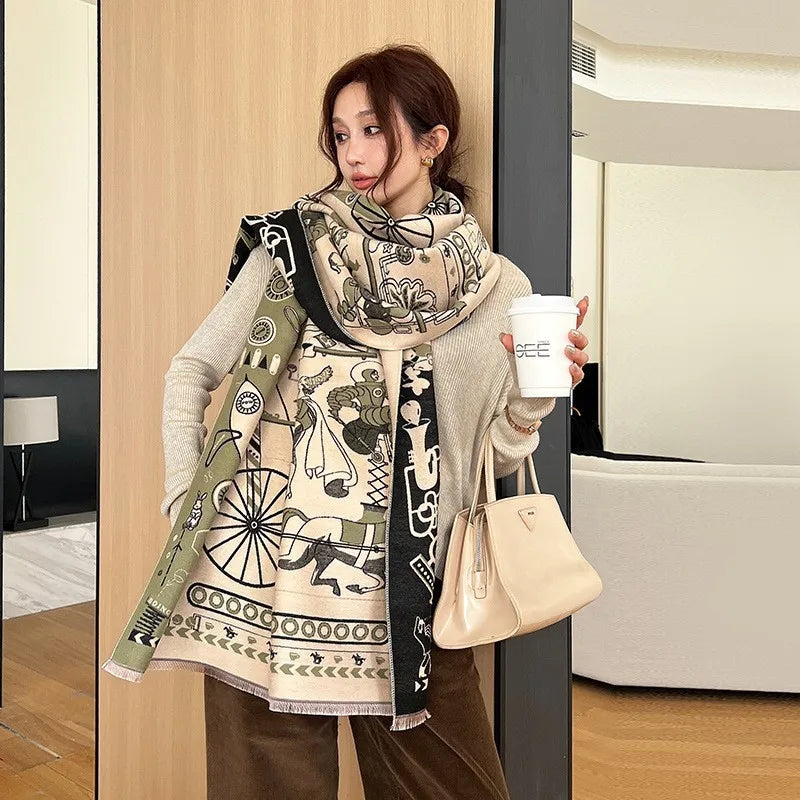 Unisex Basic Color Block Flower Acrylic Scarf