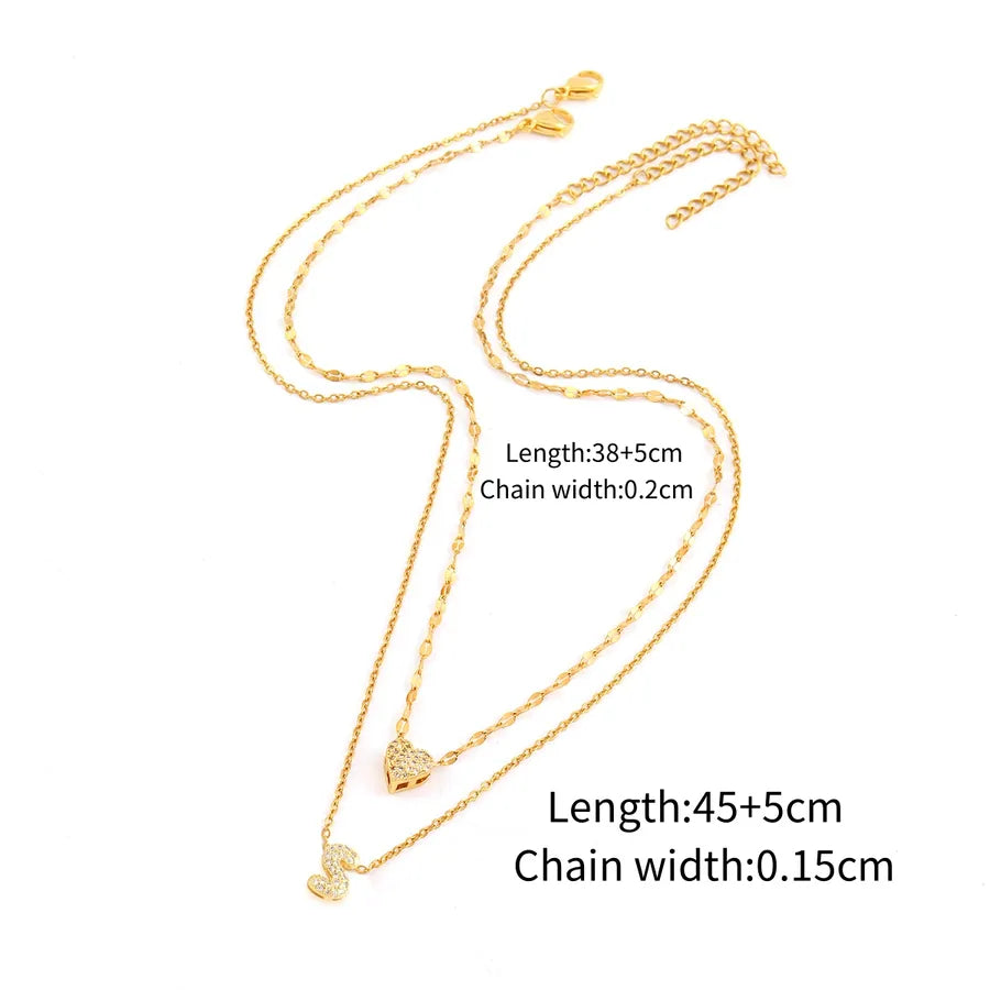 Wholesale Jewelry Simple Style Classic Style Letter Heart Shape 201 Stainless Steel Copper Zircon Lip Chain cable chain Pendant Necklace