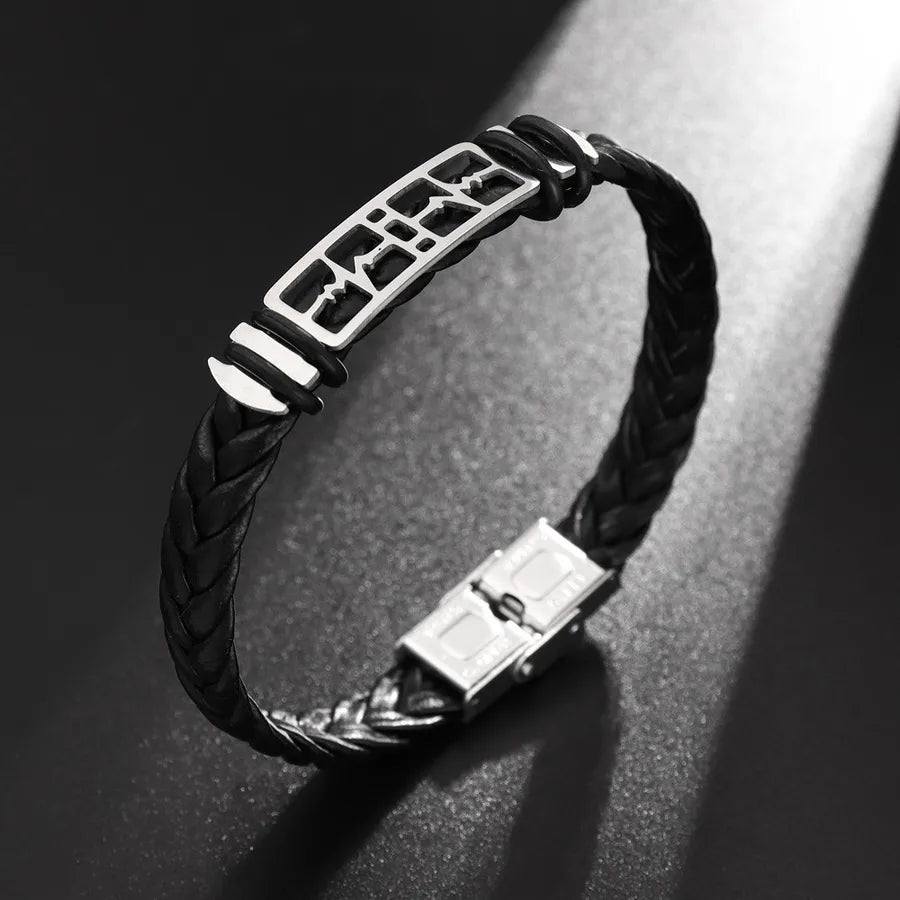 Retro Punk Solid Color 304 Stainless Steel Pu Leather Plating Men's Bangle Men Cord & Leather Bracelets