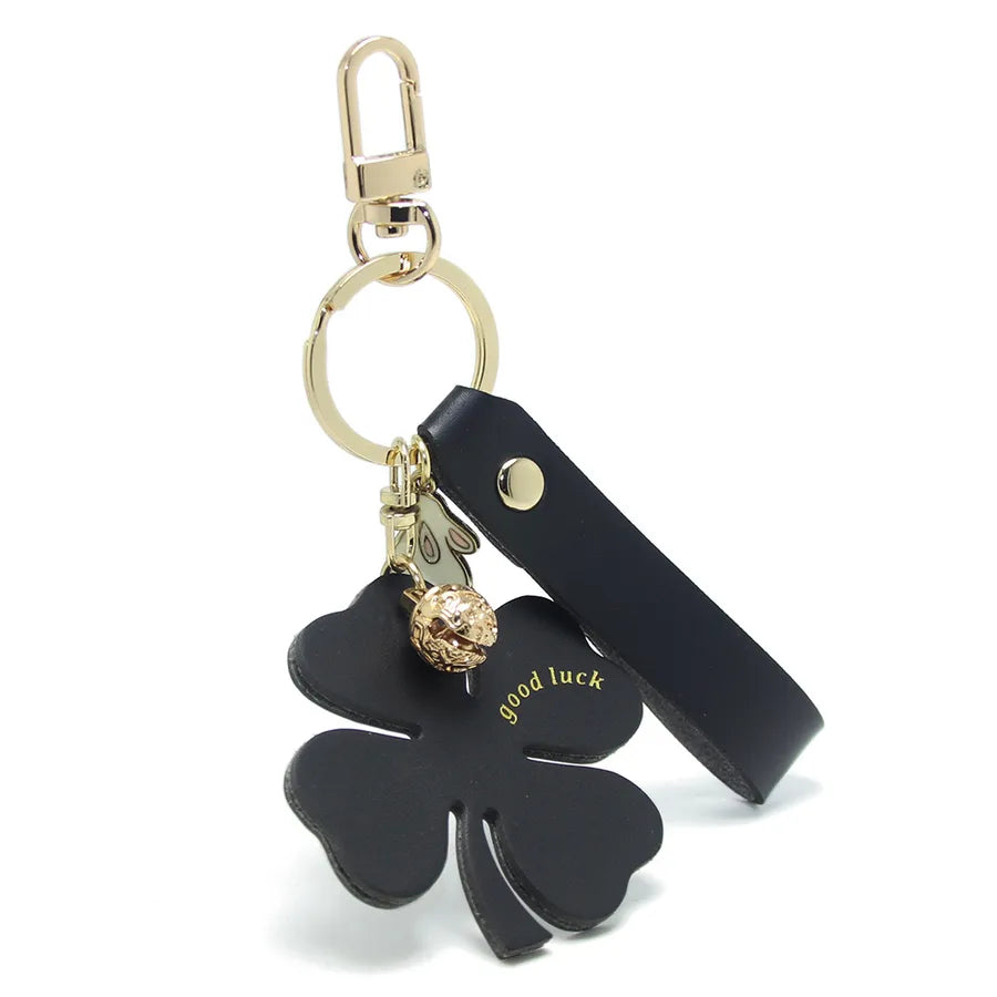 Lucky Four-Leaf Clover Car Leather Key Chain Pendant Internet Celebrity Valentine's Day Gift Four-Leaf Clover Bell Pendant