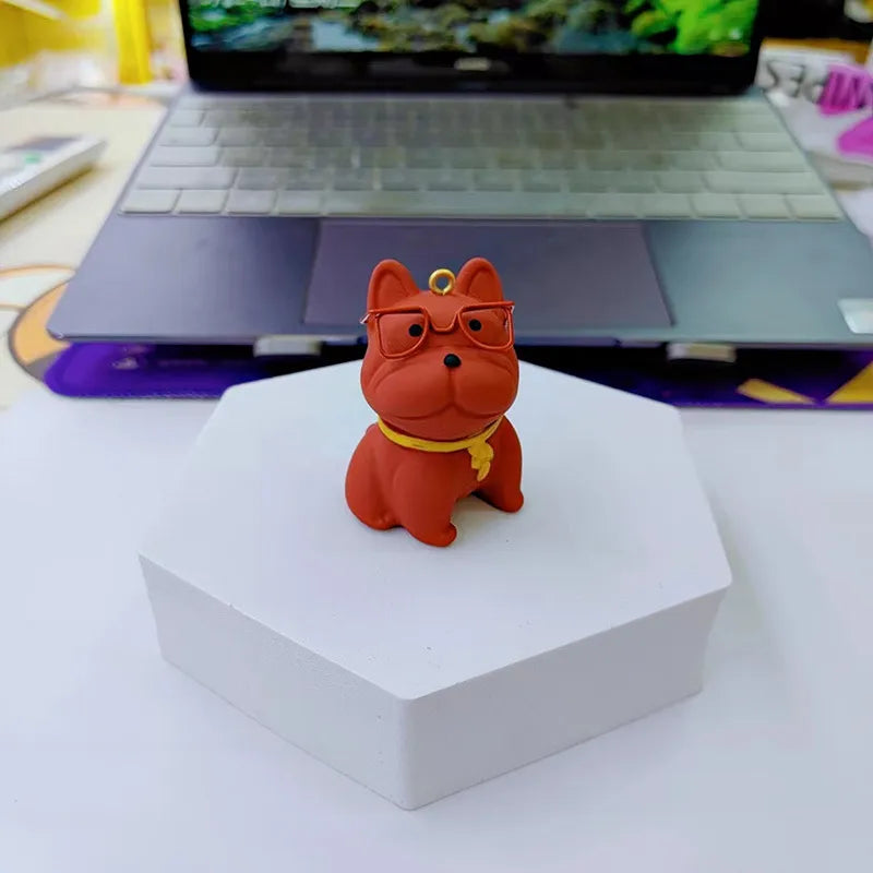Cartoon Resin Glasses French Bulldog Keychain for Women Cute Creative Dog Exquisite Car Keychain Bag Pendant