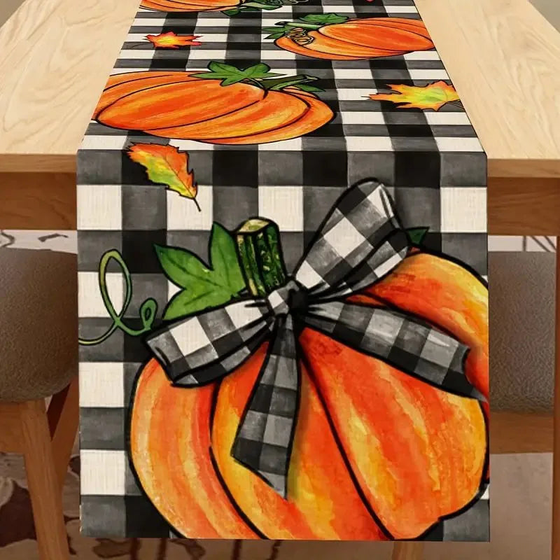 Halloween Thanksgiving Cute Pumpkin Lattice Polyester Table Runner