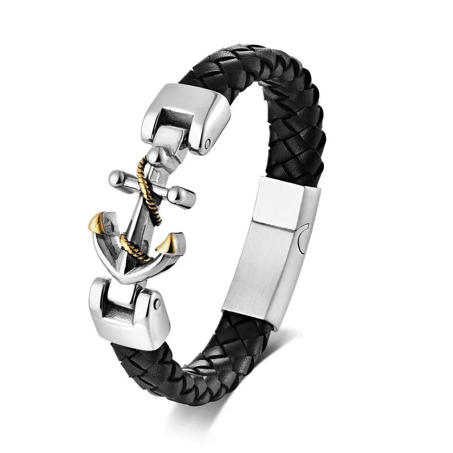 Hip-Hop Cool Style Geometric 304 Stainless Steel 316 Stainless Steel  Pu Leather Wholesale Bracelets