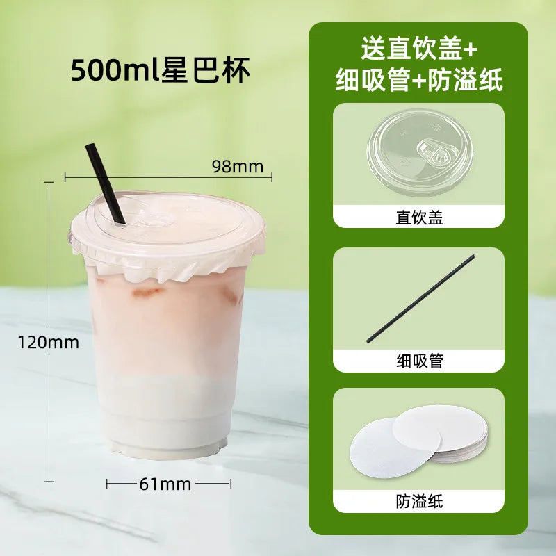 in stock wholesale disposable cup milk tea batch with lid thickened transparent plastic cup stall store packing cup