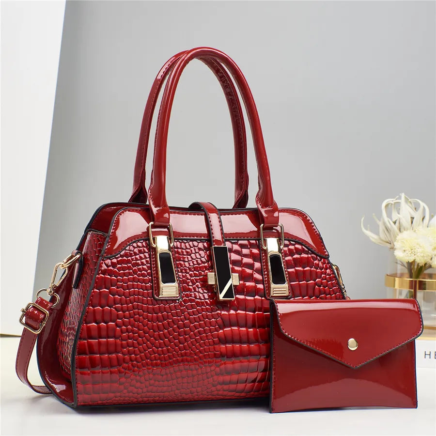 Taizhou Women's Bag Explosive Platinum Bright Leather Handbag Mother Bag Crocodile Pattern Shoulder Bag Crossbody Bag Bags