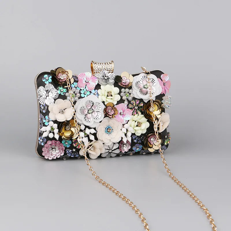 blue black gold pu leather flower square evening bags