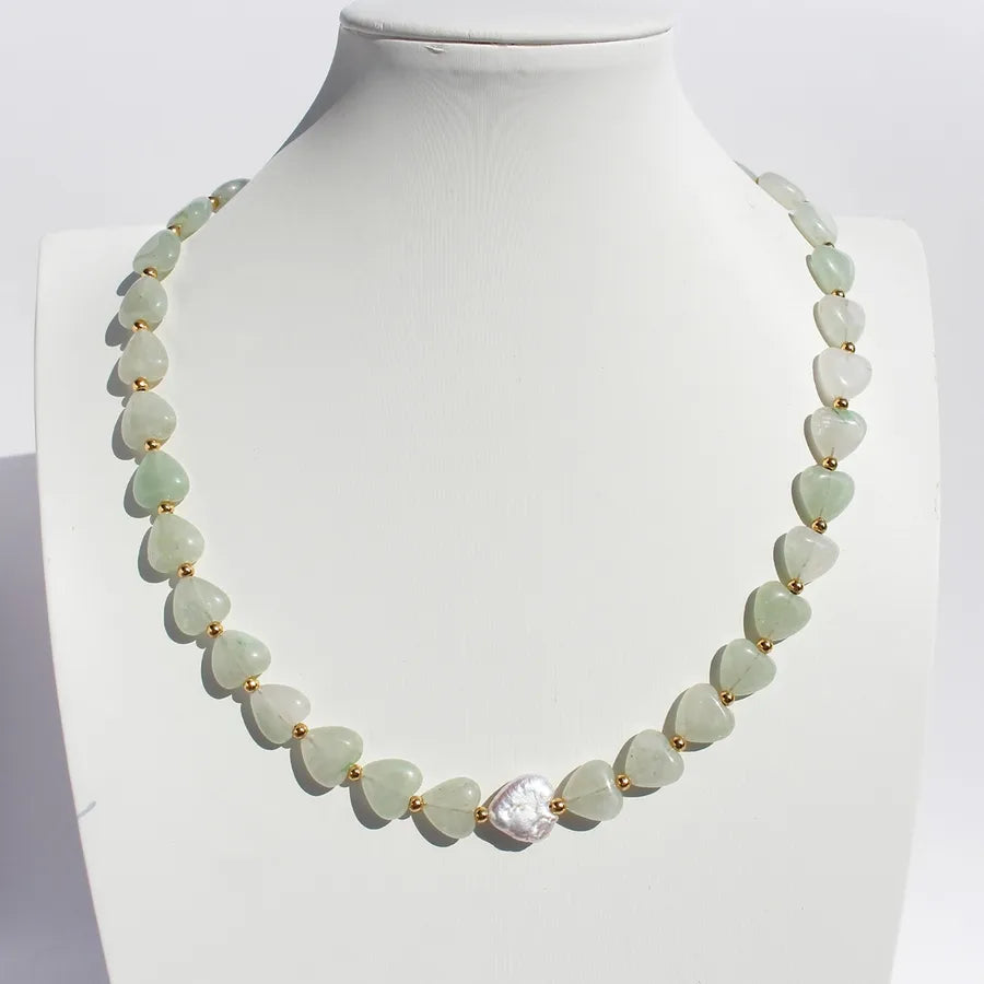 Baroque Style Vacation Geometric Heart Shape natural stone Baroque pearl Brass 24K Gold Plated Necklace In Bulk