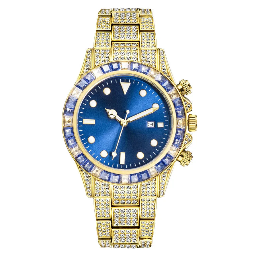 MISSFOX Watch  Explosions High-end Diamond-encrusted Ditona Full Diamond Green Plate Sun Pattern Luminous Quartz Watch