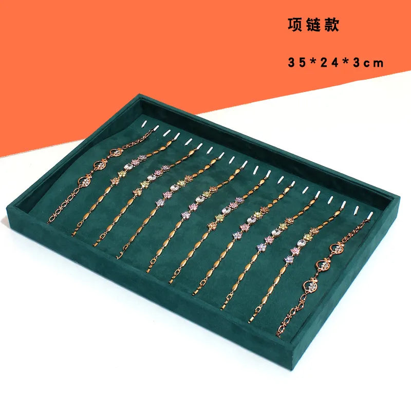 Dark Green Jewelry Necklace Box Ring Bracelet Jade Storage Box Bangle Pendant Display Props Earring Jewelry Tray