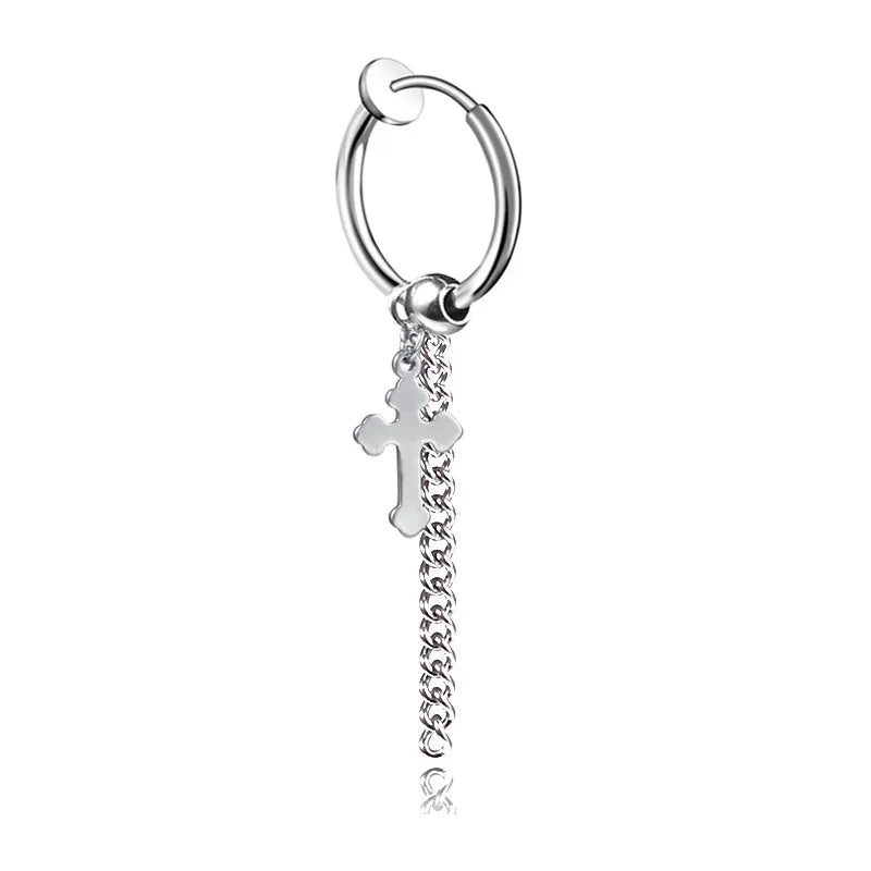 punk titanium steel earrings men's long tassel chain earrings single