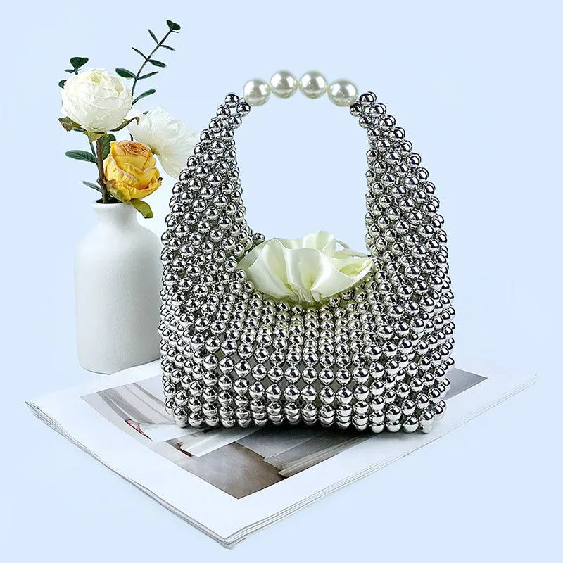 Women's Small Plastic Solid Color Elegant Streetwear Beading Pillow Shape String Bucket Bag