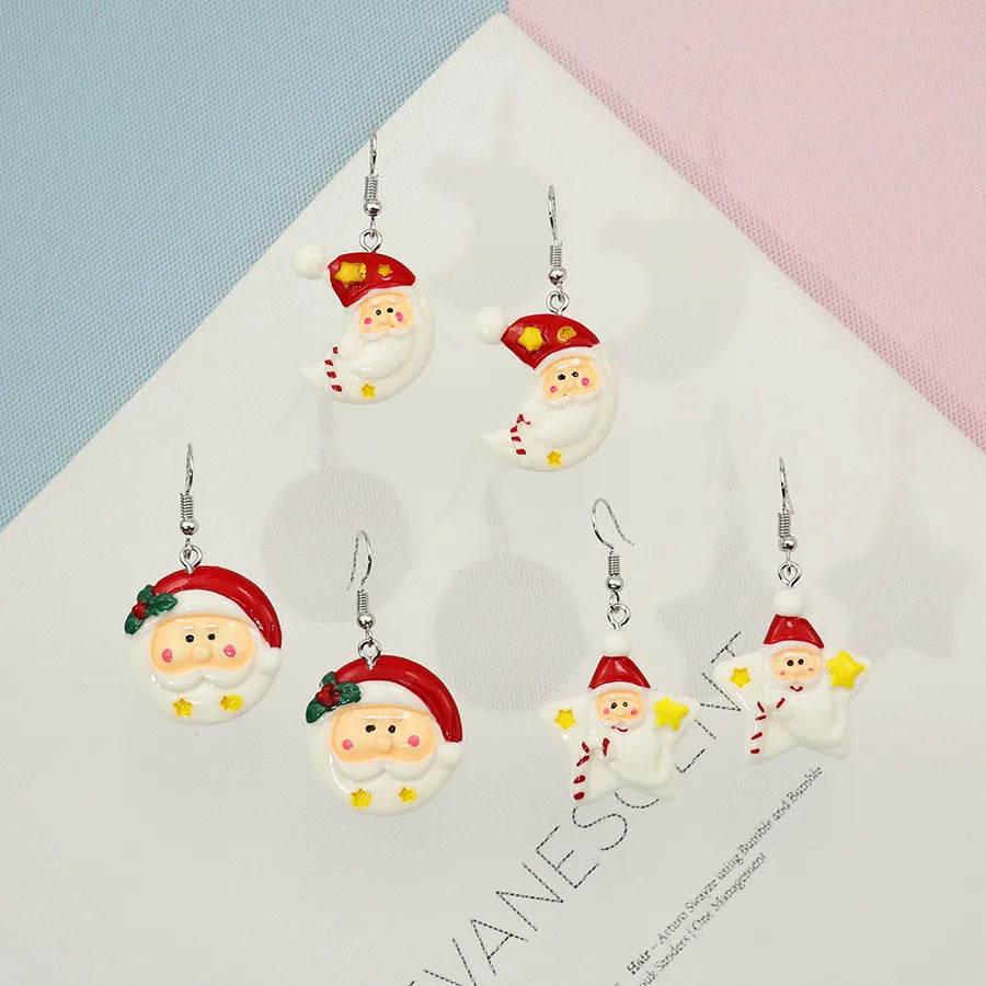 Resin Santa Claus Star Moon Earrings Christmas Series Winter Gifts Unique Design Animal Zodiac Personality Jewelry Accessories