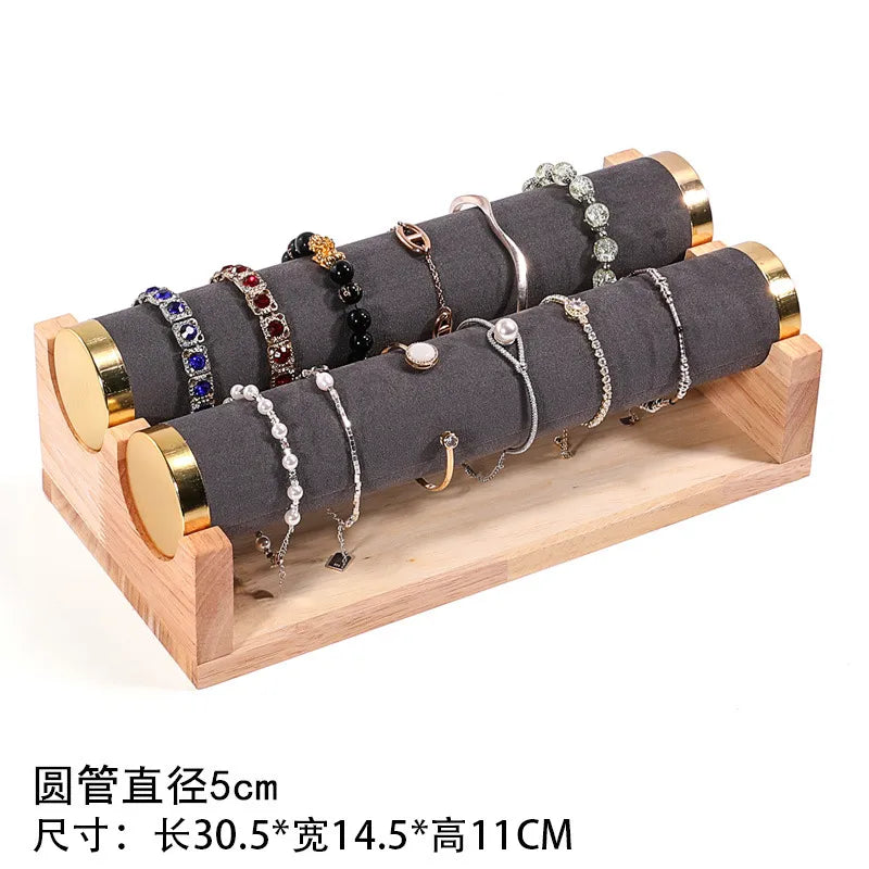 Gold Edged Solid Wood Three Tier Bracelet Stand Chain Display Stand Jewelry Stand Staircase Design High End Feeling Craftsmanship