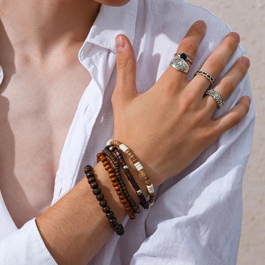 Hip-Hop Round Wooden beads Men's Bracelets Men Beaded Bracelets