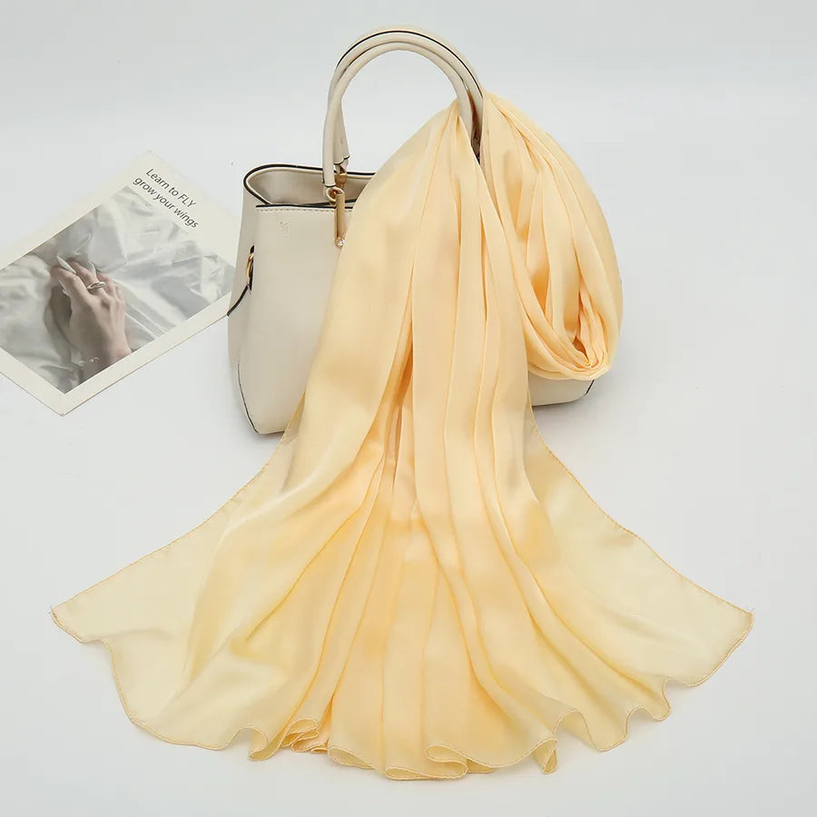 women's lady fashion simple style solid color satin silk scarves
