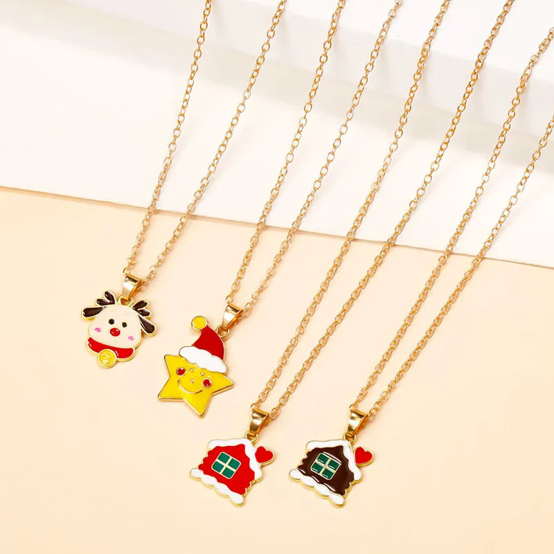 Christmas Elements Deer Santa Claus Alloy Pendant Necklace Christmas Socks Drop Oil Bell Pendant Best Friend Jewelry