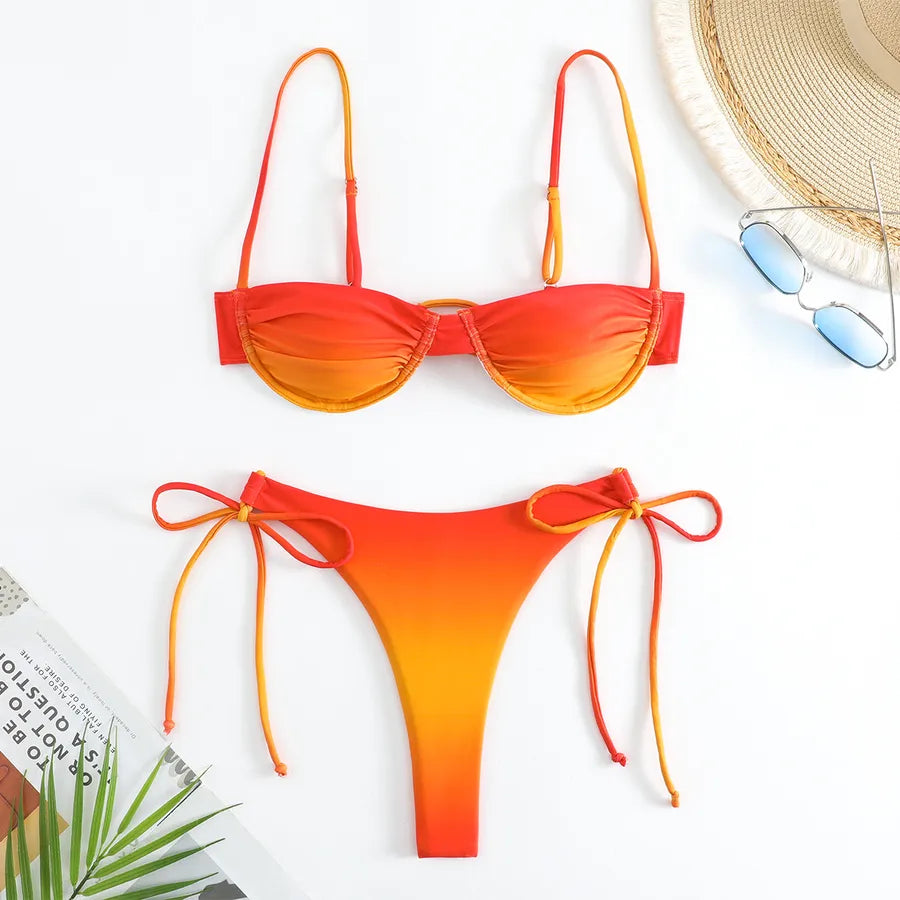 Women's Gradient Color 2 Pieces Set Bikinis Swimwear